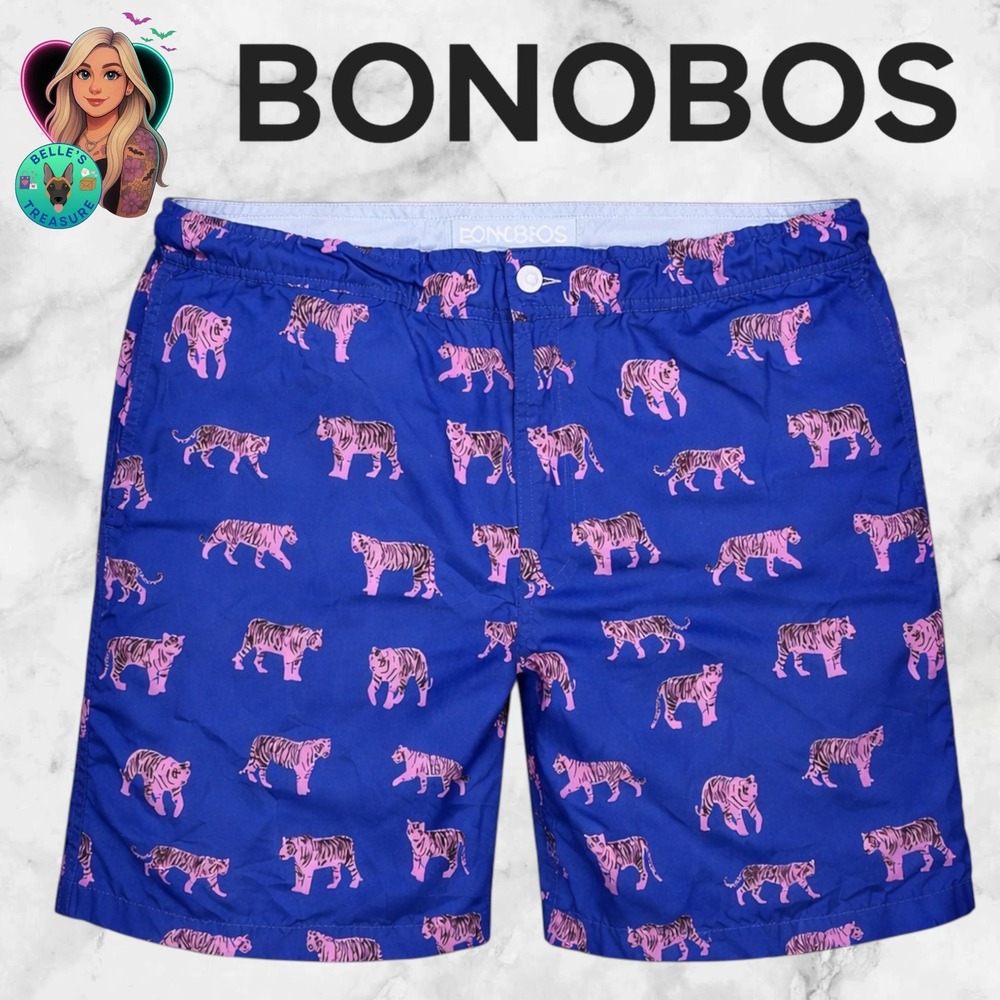 Bonobos Mens 36 Blue Pink Tiger‎ Print Swim Trunks Board Shorts Pockets Beach